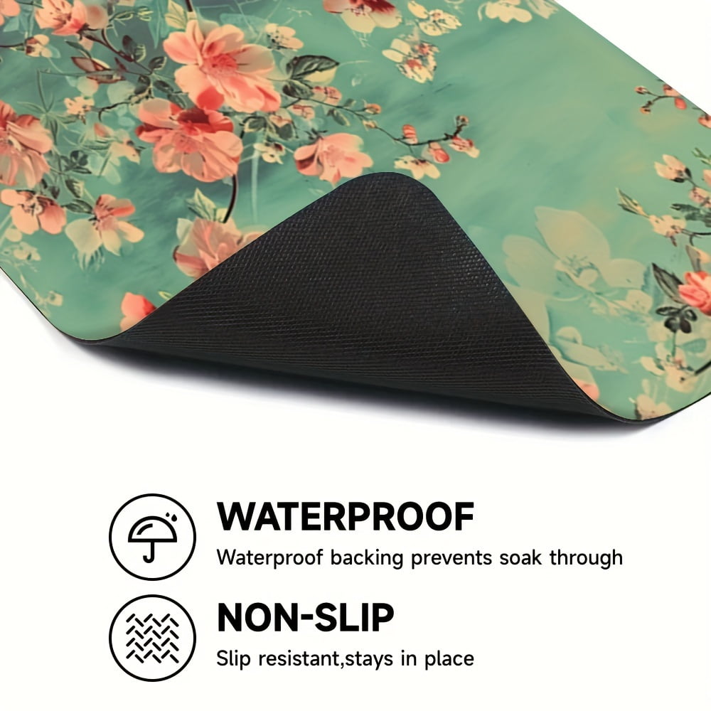 1pc, Dish Drying Pad, Vintage Floral Pattern Washing Machine Cover Mat, Countertop Absorbent Pad, Washstand Drain Mat, Soft Faucet Absorbent Mat, Kitchen Accessories, Bathroom Accessories