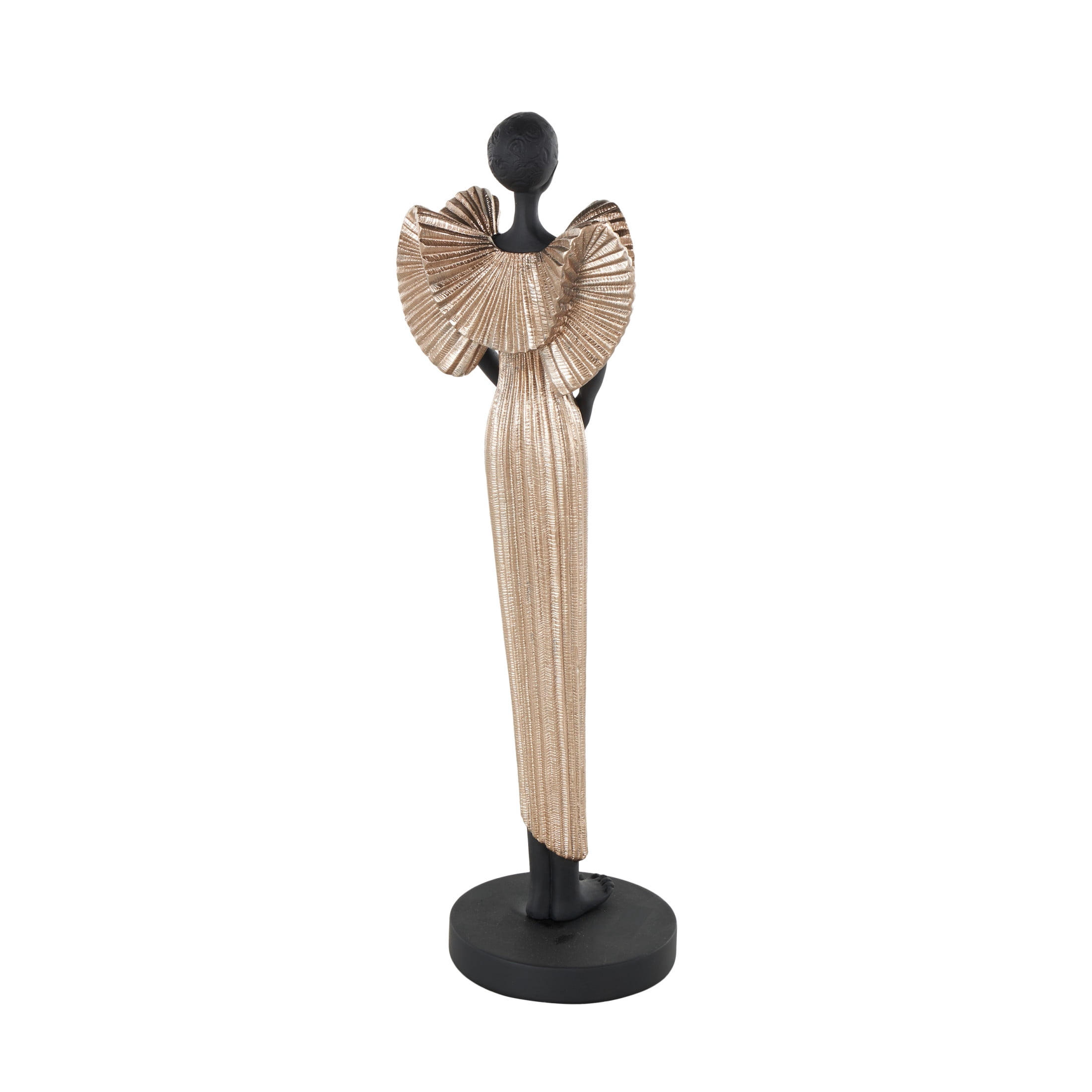 5" x 17" Black Polyresin Woman Sculpture with Ivory Dress, by DecMode