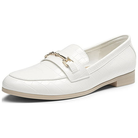 Dream Pairs Women s Fashion Comfortable Loafers Leather Penny Loafers Flats Shoes SDLS2312W WHITE-STONE Size 6.5