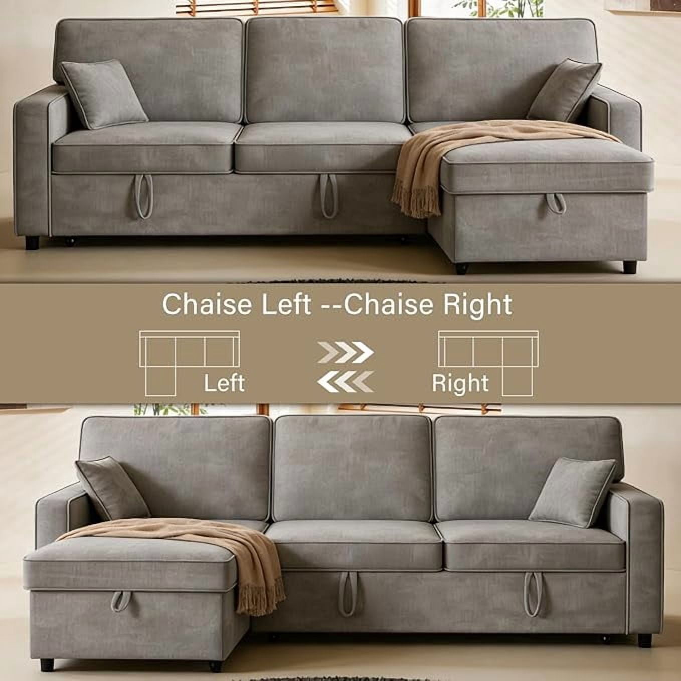 Howcool Sectional Sleeper Sofa,L Shaped Chenille Convertible Sofa Bed 89" 3 Seater with Flip-Down Center Console & USB Charging Ports,Pull Out Couch for Living Room Apartment Office,Light Grey