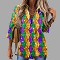 thumbnail image 3 of Mardi Gras Outfit Womens Sequin Print Tops V Neck Sparkly Glitter Blouses Loose Long Sleeve Holiday Evening Party Shiny Shirts Gold S, 3 of 4