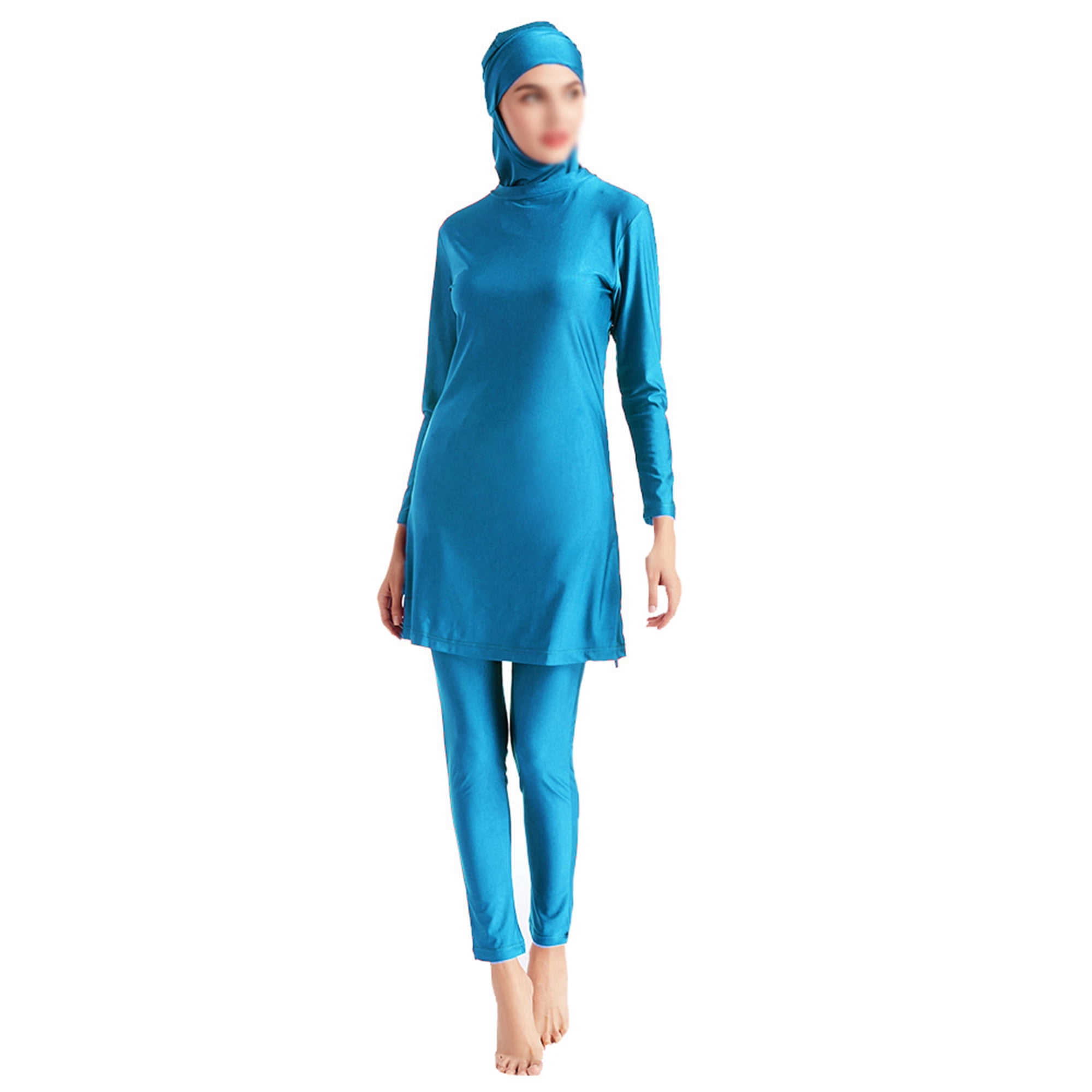 Luxur Ladies Bathing Suit Full Coverage Swimwear Three Pieces Modest Swimsuit Muslim Style Surfing Sky Blue 6xl Other