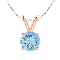 ANGARA Natural V-Bale Round 1.6 ct Aquamarine Solitaire Pendant in 14K Rose Gold for Women (Size-8mm) | March Birthstone, Birthday, Anniversary, Jewelry Gift for Women | Natural Aquamarine Necklace