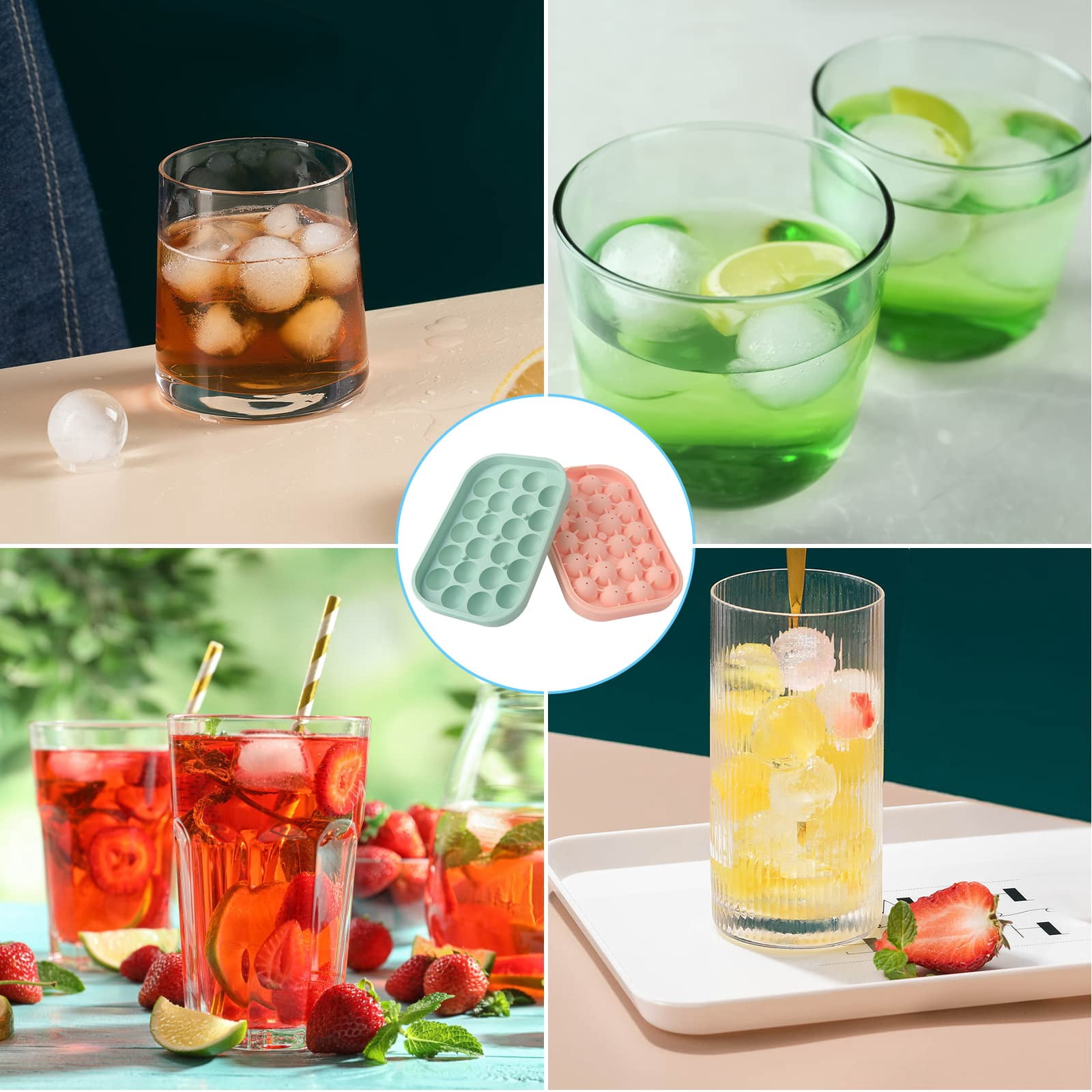 Ice Cube Tray  2 Pack Flexible Silicone 22 Balls Maker With Lid Bpa Free Easy-release Trays For Freezer Diy Homemade Round Cubes Coffee
