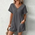 thumbnail image 5 of UAMVSH Jumpsuits for Women Summer Lightweight Cotton Linen Beach Rompers Loose Pockets Short Sleeve Onesie Clothes with Shorts(XX-Large,Dark Gray 2), 5 of 7