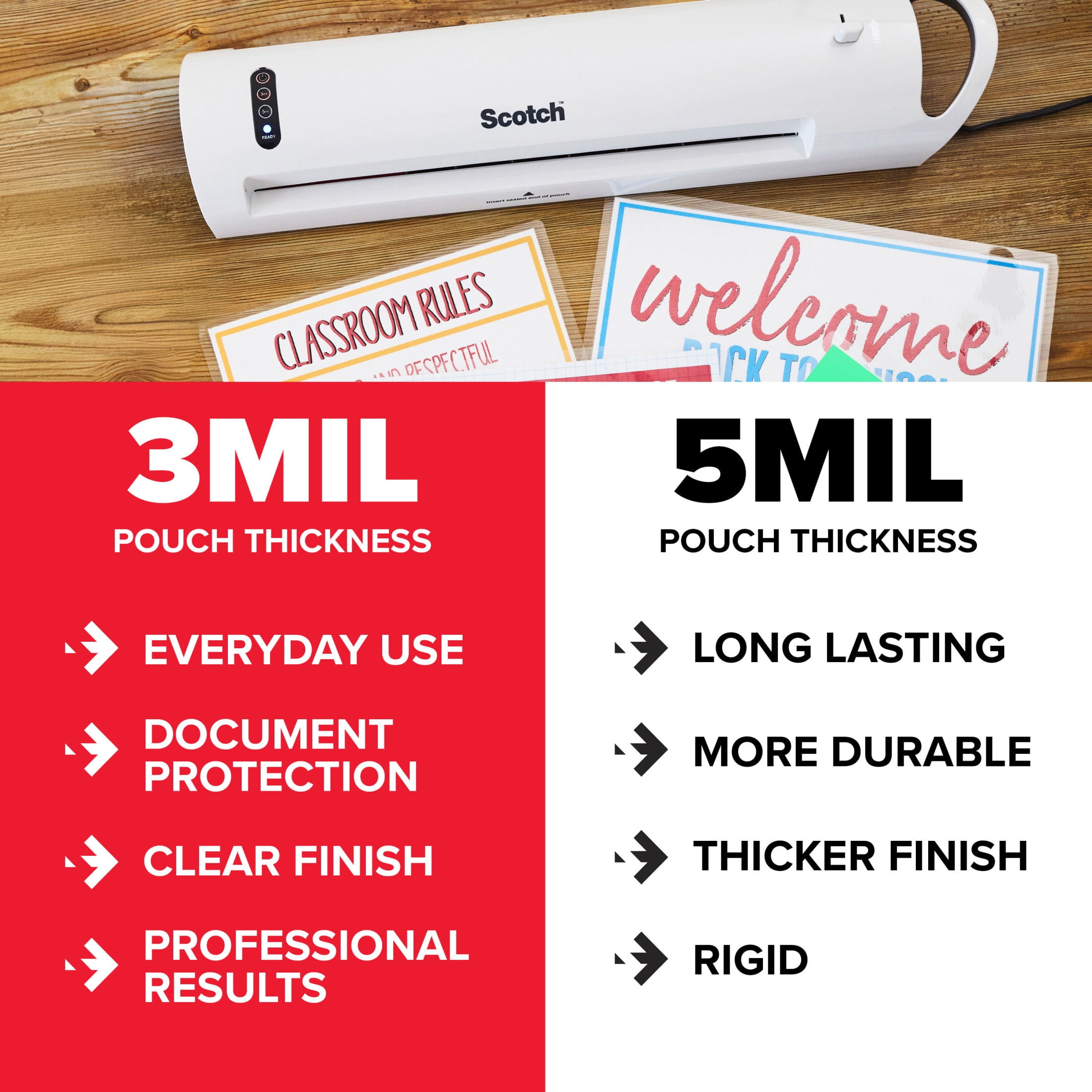 Scotch Thermal Laminating Pouches, 100 Count, 8.5" x 11", 3 mil Thick