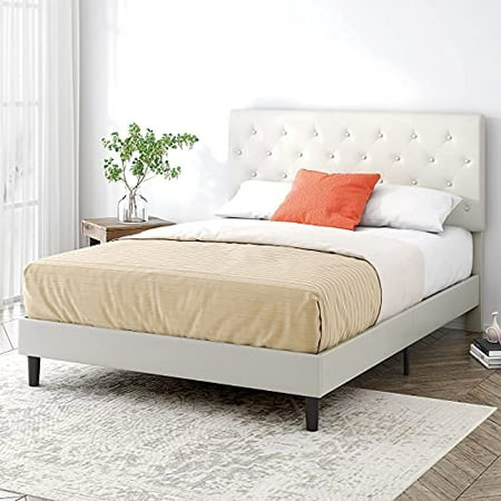 SHA CERLIN Queen Size Platform Bed Frame with Button Tufted Headboard