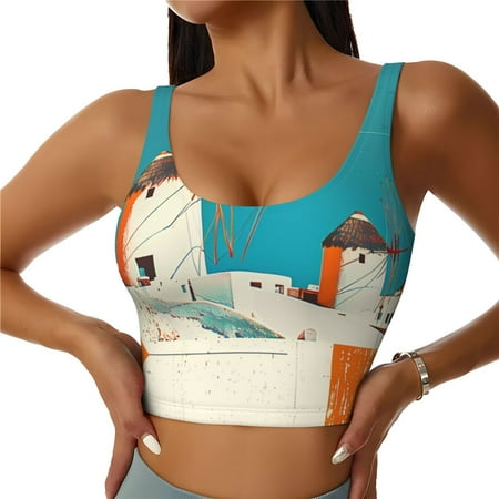 Matuu Colorful Greek Windmills for Women s Sports Bra - Soft  Comfortable and Breathable Sports Vest for Yoga  Fitness  and Dance-Large