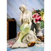 Ebros Ocean Turquoise Mermaid Sitting On Starfish Coral Bed Rock Figurine 13"H
