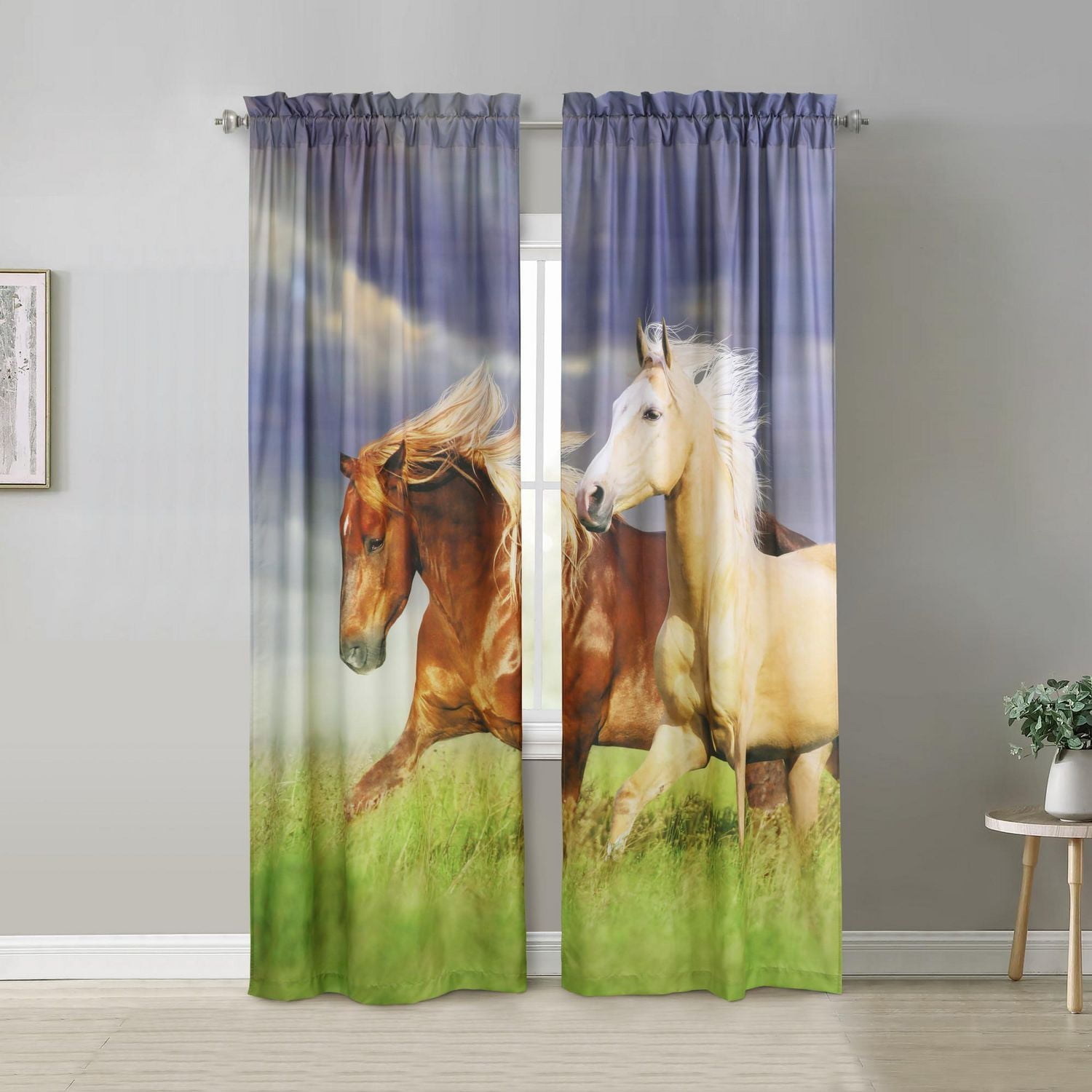 Loft Living Real Horses Light Filtering Rod Pocket Pole Top Panel Pairs 74 x 84 in Multi