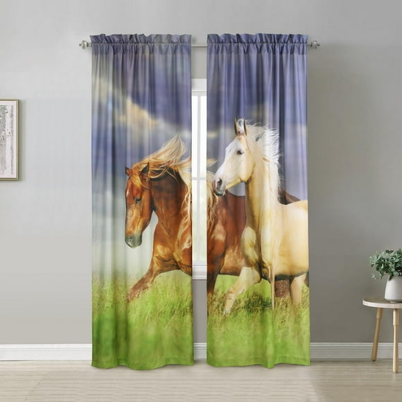 Loft Living Real Horses Light Filtering Rod Pocket Pole Top Panel Pairs 74 x 84 in Multi