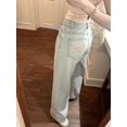 thumbnail image 2 of Pantalones vaqueros finos azules claros bordados con lazo rosa para mujer, Pantalones rectos para niña joven, pantalones casuales Vintage, pantalones femeninos de pierna ancha, 2 of 4