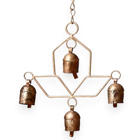 Vivanta Handmade Wind Chime for Outside – Rustic Hanging 4 Bell Wind Chimes for yard, Porch, Garden, Balcony, Christmas Decor – Farmhouse, Witch, Lucky Cow Bells, Boho Ornament Indoor Outdoor (8x6")