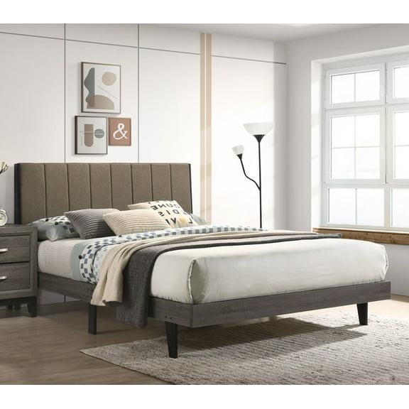 Modern Style Upholstered Headboard 1pc Queen Size Bed Weathered Gray Finish Furniture