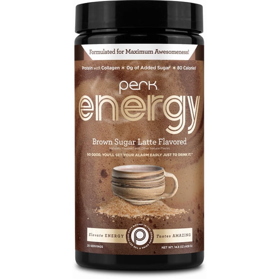 Perk Energy Drink Mix (Brown Sugar Latte) 20 Servings - Caffeinated Healthy Coffee Alternative with Protein, 100mg of Caffeine, Gluten-Free, Soy-Free, Peanut-Free