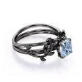 thumbnail image 3 of Leaf Branch Vine - 0.5 TCW Cushion Cut Lab Created Blue Aquamarine - Solitaire Prong Wedding Ring Set - 18K Black Gold Plating over Silver, 3 of 4
