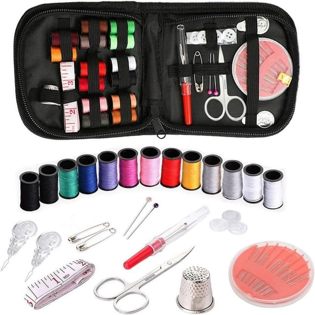HLONK 130 Pcs Sewing Kit for Adults for Home Travel and Emergency Kids Machine Contains 24 Spools of Thread of 100m Mending and Sewing Needles Scissors Thimble Tape Measure etc