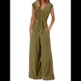 thumbnail image 2 of Conjuntos de Dos Piezas de Verano para Mujer 2025, Top Corto con Cinturón, Mangas y Cuello en V, Pantalones Anchos, Chándal Informal. Verde M, 2 of 7