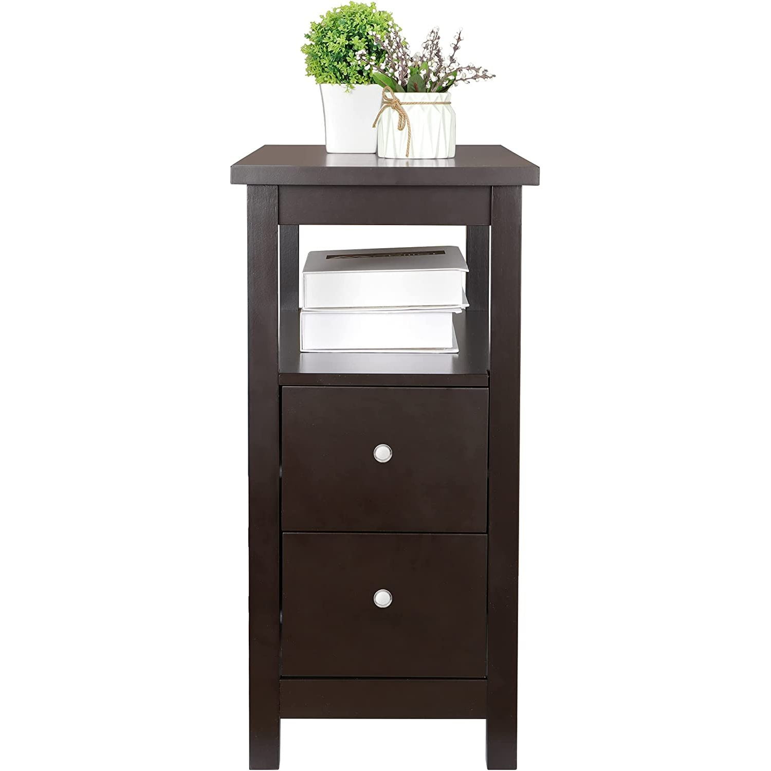 Chair Side End Table w/2 Drawers and Open Storage Shelf Narrow Side