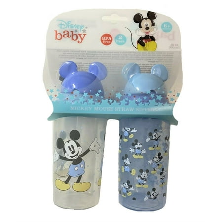 BABY STRAW CUPS 2 PACK - BOYS - DISNEY MICKEY MOUSE - MINI POSES - SIPPERS EARS