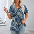 thumbnail image 2 of HomeDM Womens Short Sleeve Shirts Summer Floral Tunic Tops V Neck Loose Fit Flowy Work Shirts for Leggings S-2XL, 2 of 7