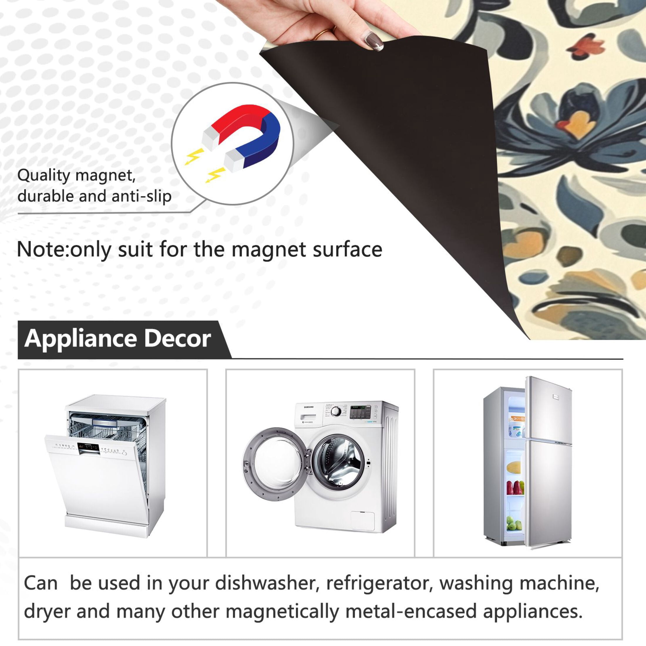Dishwasher Magnetic Sticker 23x26 Inch Refrigerator Magnetic Sticker Washing Machine Magnetic Sticker Kitchen Panel Magnetic Sticker Home Decor Yellow Flower Pattern