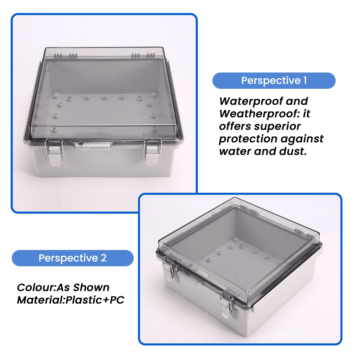 Clear Electrical Enclosure Box Outdoor Plastic Junction Box Weatherproof Electrical Box 210x210x100mm