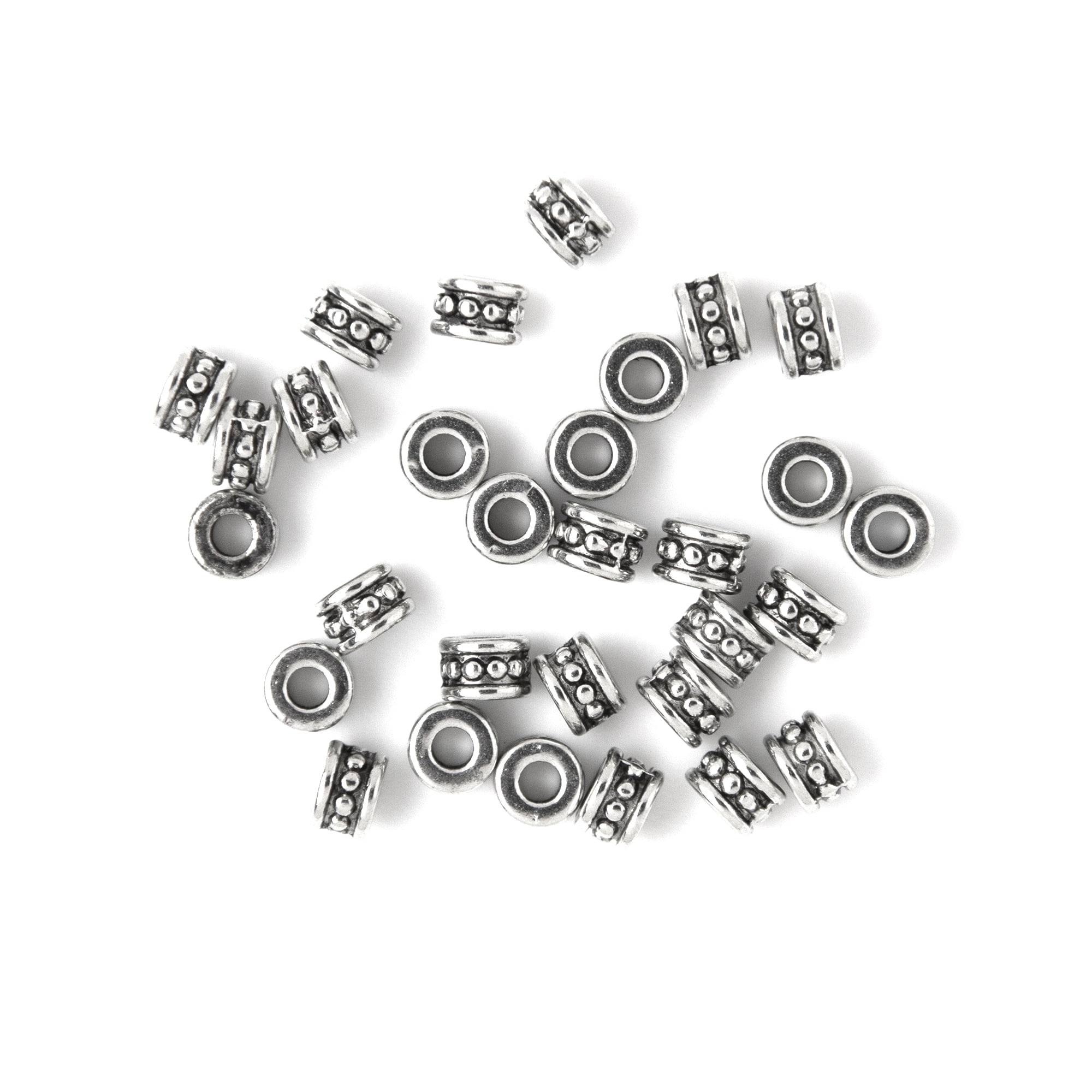 Cousin DIY Metal Rondelle Beads, 30 Pieces, Silver Finish