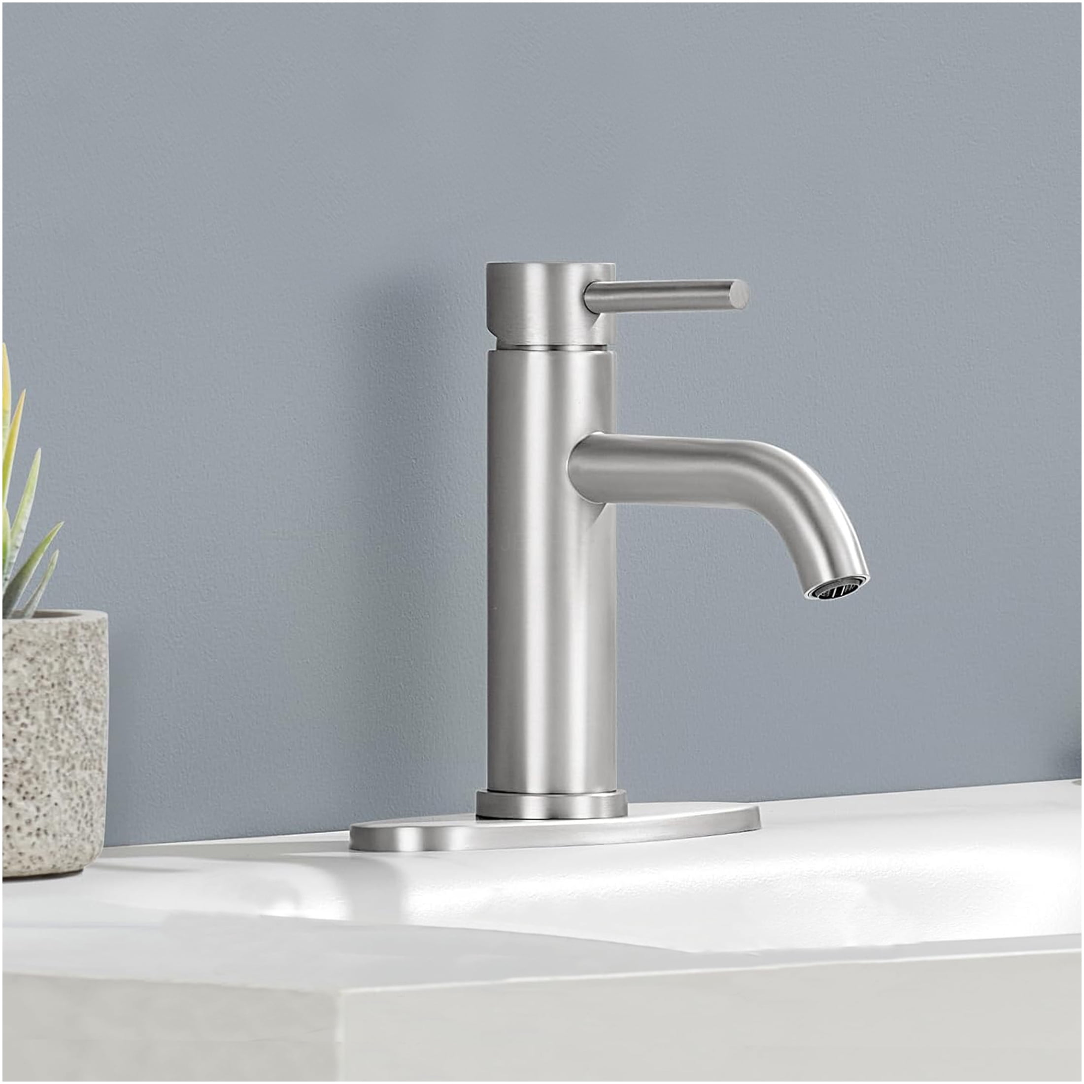 JERFIT Single Handle Bathroom Sink Faucet, Brushed Nickel, 1-Hole Vessel Vanity Lavatory Faucet with WaterSense Certified Ceramic Cartridge, Anti-Corrosion Stainless Steel