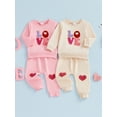 thumbnail image 3 of BemeyourBBs Toddler Baby Girl Valentines Day Outfits Long Sleeve Heart Letter Sweatshirt Pocket Pants Set Fall Winter Spring Clothes, 3 of 9