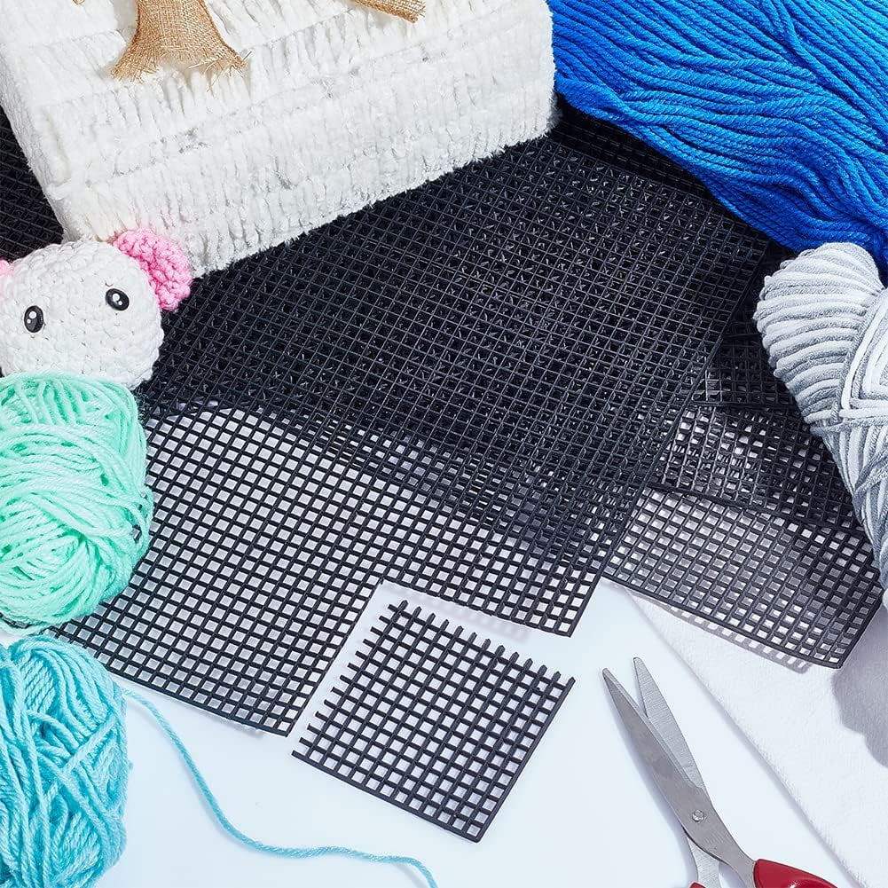 5 Pcs Plastic Mesh Canvas Sheet Black Plastic Net Cover Acrylic Yarn Crafting Knit and Crochet Projects for Purse Making Supplies Rectangle 32.6x50x0.17cm
