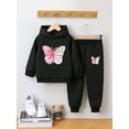 thumbnail image 4 of Hansber Kids Girls Hoodies Tracksuit Sweatsuit Pullover Hooded Sweatshirt and Jogger Pants 2 Piece Black 140, 4 of 5