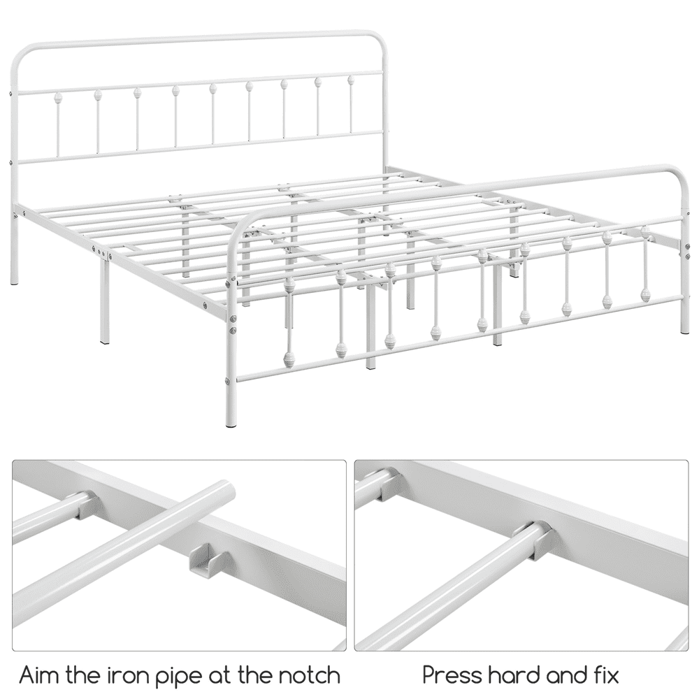 Alden Design Metal Platform California King Bed with High Headboard, White