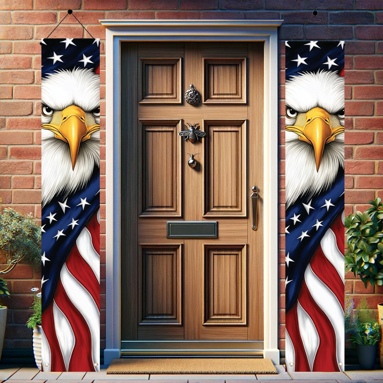 Patriotic Eagle Porch Banners 71x12 Inch American Flag Independence Day Outdoor Decorations Bald Eagle Hanging Porch Signs 4th of July Memorial Day Veterans Day Home Decor