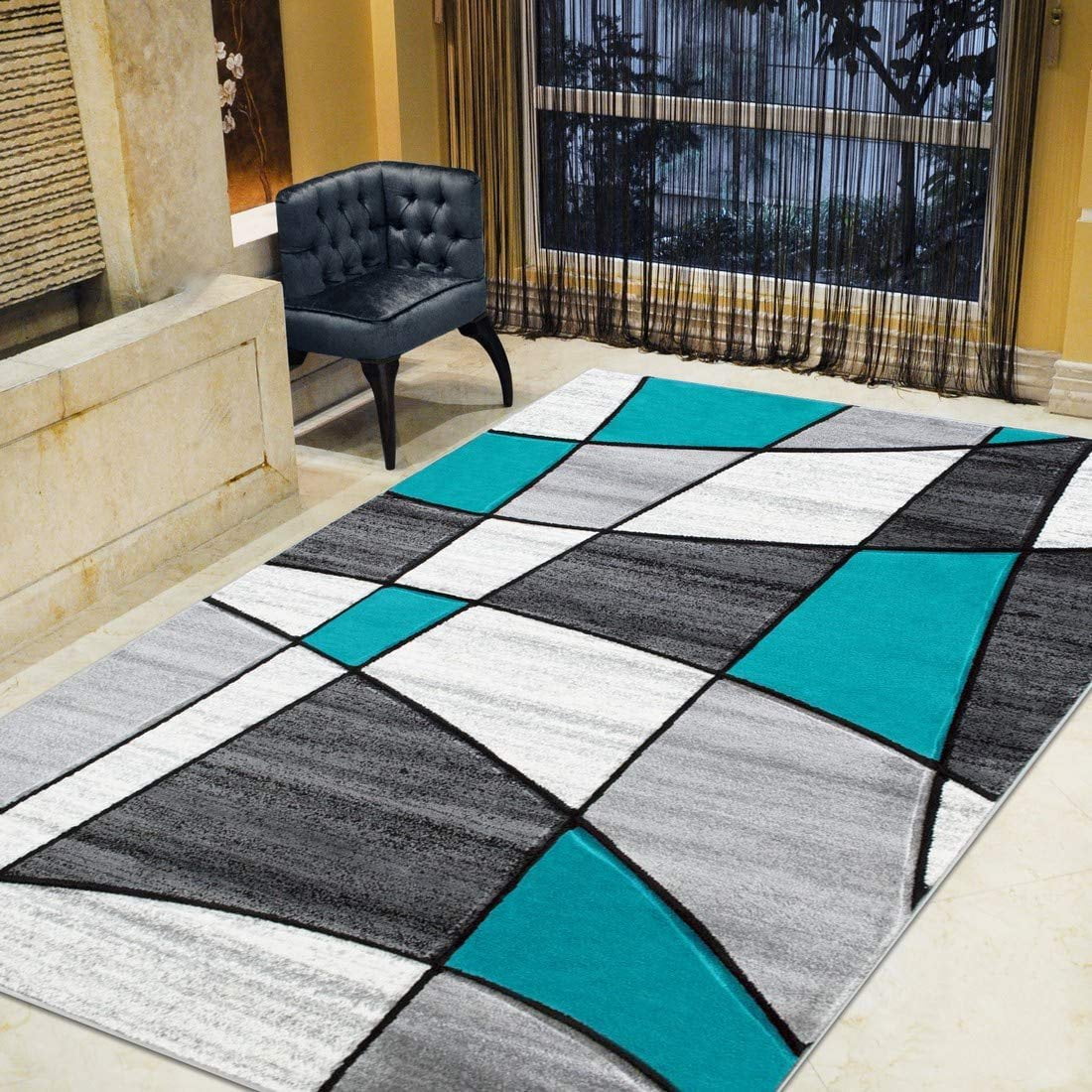 Color Block Rug/Linear/Geometric Modern Contemporary Hand Carved Area