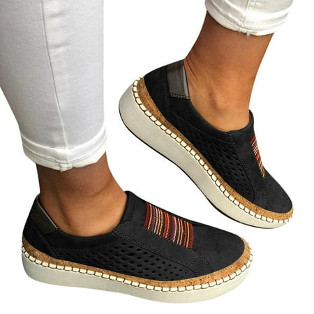 

ELABCH Sneakers for Women Fashion Casual Hollow Out Round Toe Slip On Shoes Thick Bottom Sneakers Black US Size 10.5