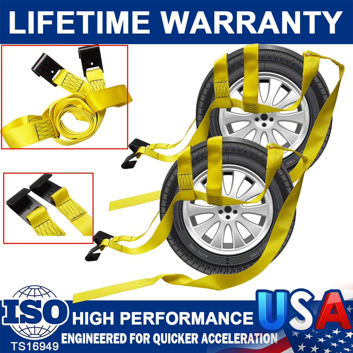2 Pack 2/" x 60/" Axle Strap Race Car Hauler Tow Truck Wheel Tie Down Sewn in USA