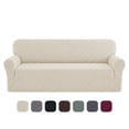 thumbnail image 3 of HUGNEO 1 Piece Stretch Sofa Cover, Jacquard Slipcover with Elastic Bottom, Washable & Pet Friendly Furniture Protector for Sofa, Beige, 3 of 11
