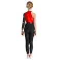 thumbnail image 2 of Jowowha Girls Kids One Shoulder Color Block Leotard Gymnastic Dance Jumpsuit One Piece Footless Red 14, 2 of 7