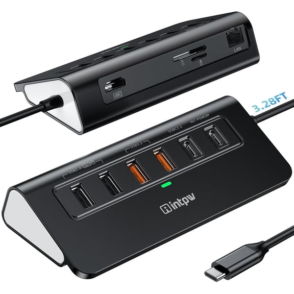 P9R PRO USB C Hub Ethernet, 10Gbps Laptop Docking Station 10-in-1 with USB-C & 2 USB-A 3.2 Data, LAN, 4K@60Hz, 2 USB A 2.0, PD 100W, SD/TF Ports, 3.28FT Powered USB Hub for PC, iPhone 17, Mac