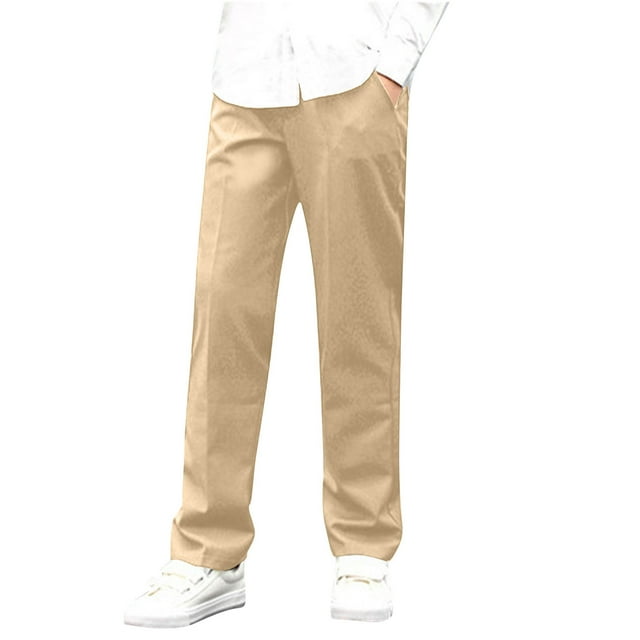 Timegard Boys Clothes Suit Pants Straight Leg Button Kids Formal Trousers Solid Color Summer Fashion