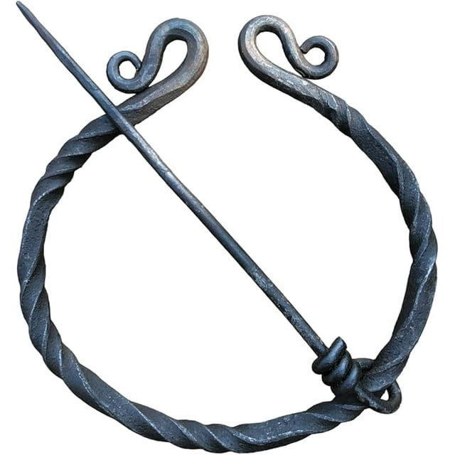 Nautical-Mart Hand-Forged Twisted Black Iron Brooch Medieval Viking Cloak Pin