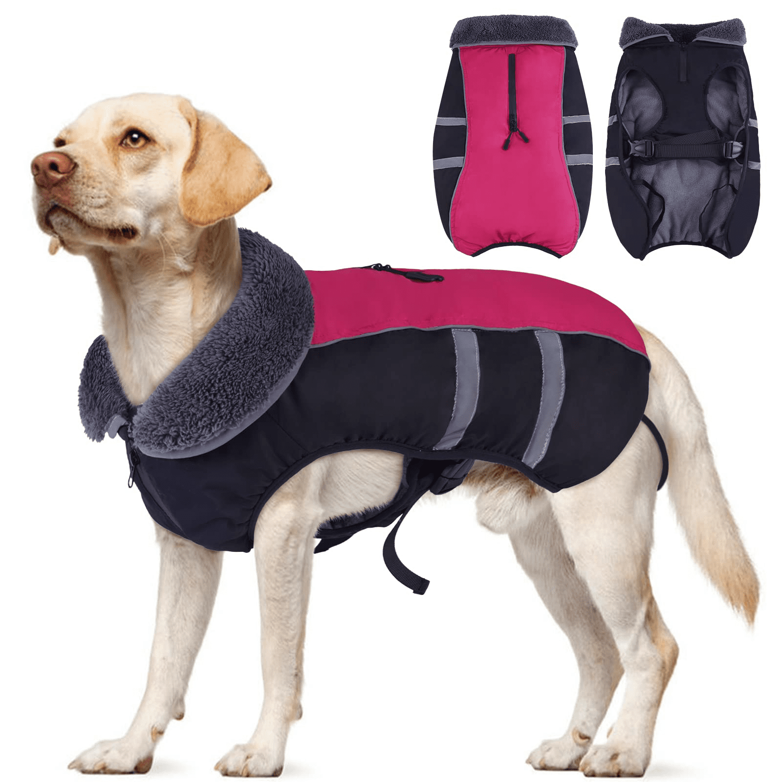 Thicken Fleece Lining Pet Outfit，Adjustable Pet Vest Apparel for Small Medium Large Dogs Warm Dog Coat Reflective Dog Winter Jacket，Waterproof Windproof Dog Turtleneck Clothes for Cold Weather