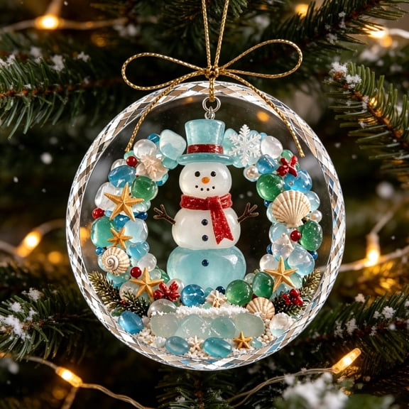 Acrylic Sea Glass Christmas Tree Ornament 3.15in,Beach Themed Hanging Decor for Household Gift