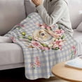 thumbnail image 3 of Easter Rabbit Throw Flannel Blanket Vintage Spring Pink Floral Bunny Purple Plaid Super Soft Cozy Bed Blanket, Lightweight Plush Fuzzy Bed Throw for Bedroom Sofa Couch Living Room 32x48In,, 3 of 9