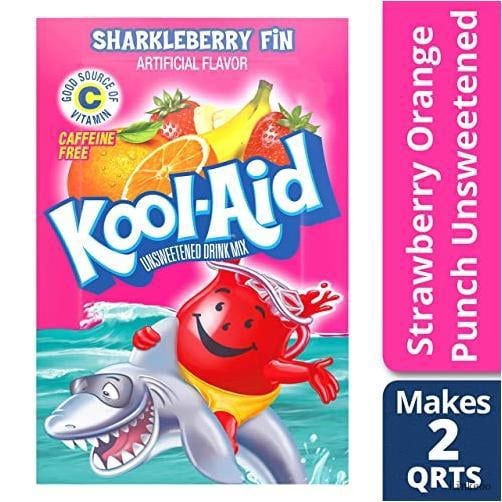 Kool-Aid Unsweetened Sharkleberry Fin Powdered Drink Mix, Caffeine Free, 0.16 oz Packet, Pack of 48 Count