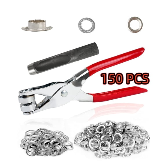 150Pcs 1/2 Inch Grommet Tool Kit, Leather Hole Punch Pliers, Grommets Kit with 150 Metal Eyelets in Silver for Leather, Shoes, Fabric, Belts