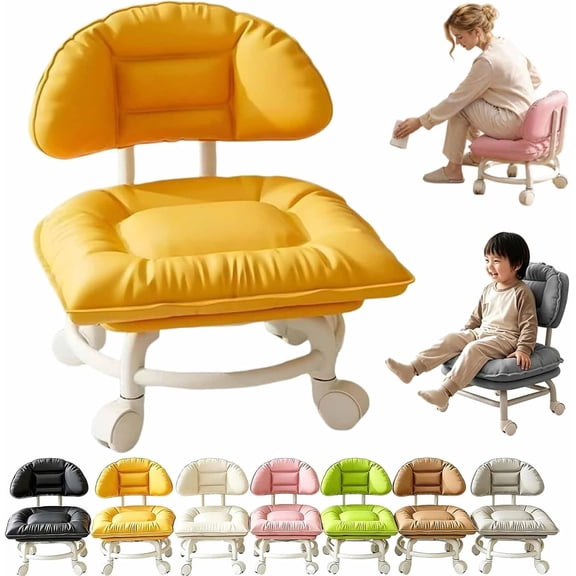 HIJUNE 2027 New Rolling Low Stool with Backrest, Padded Seat&Silent Casters, Comfortable and Mobile, 360° Stool with Wheels, Low Rolling Stool with Back Support