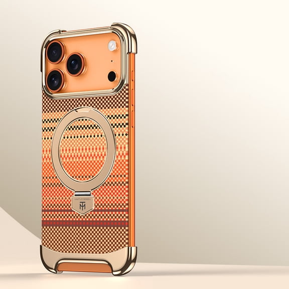 Case for iPhone 17 Pro with Kickstand, Magnetic Ring Stand, Frameless Slim Aramid Fiber Anti-Scratch Shockproof Protective Phone Cases, for iPhone 17 Pro Bezel Less Cover, Orange