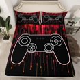 thumbnail image 2 of Erosebridal Gaming Gamepad Queen Sheet Sets, Red Bedding Queen Size, Stripes Geometry Decor 4-Piece, 2 of 7